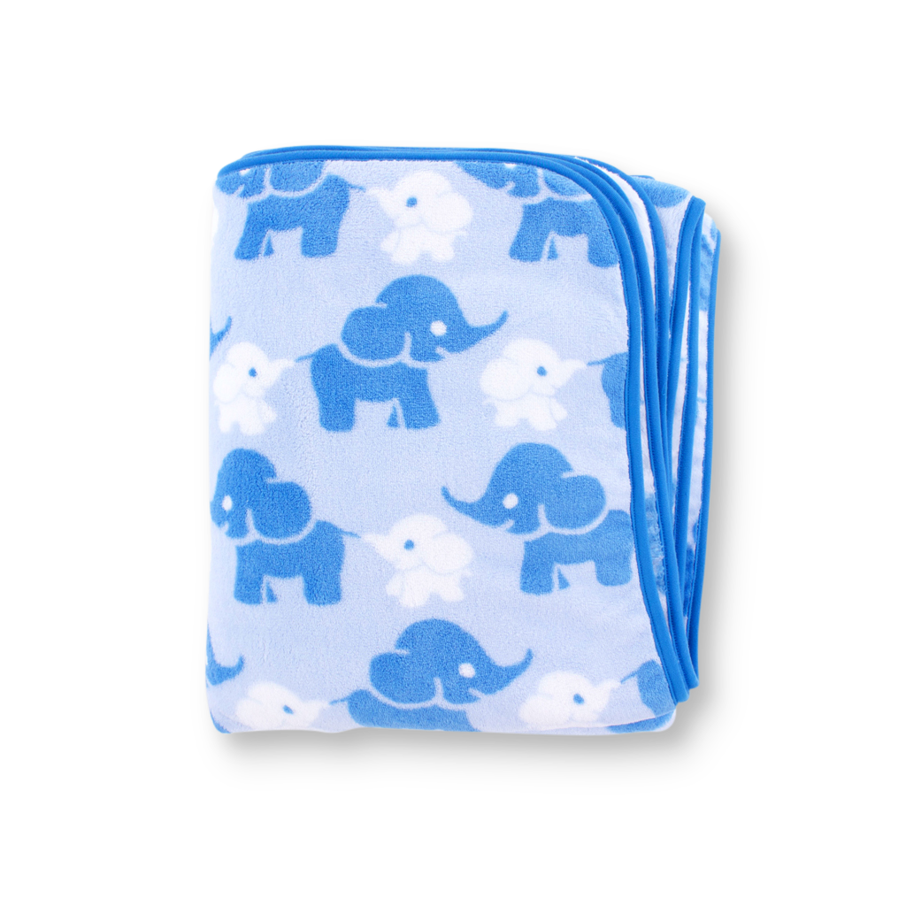 Coral Fleece Cot Blanket - Blue Elephant