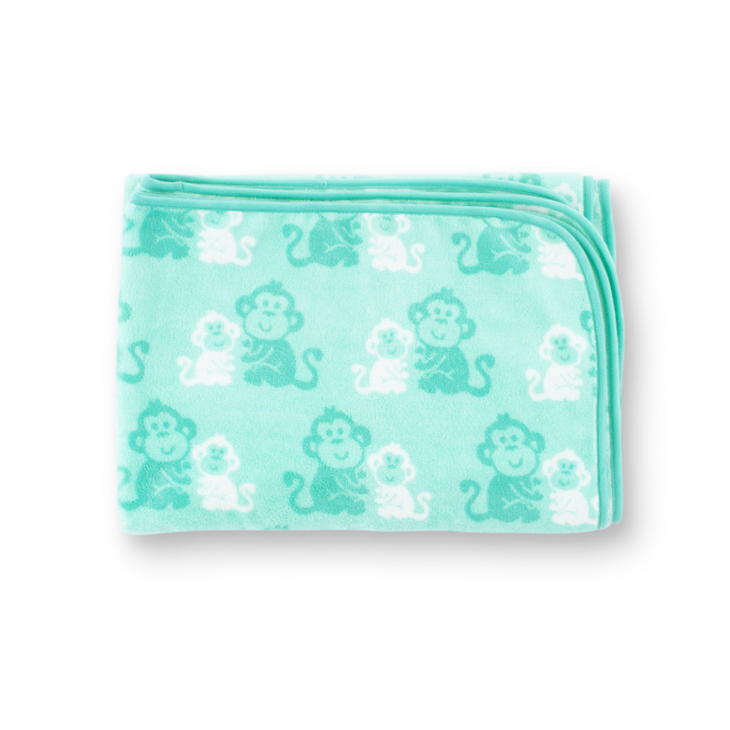 Coral Fleece Cot Blanket - Green Monkey