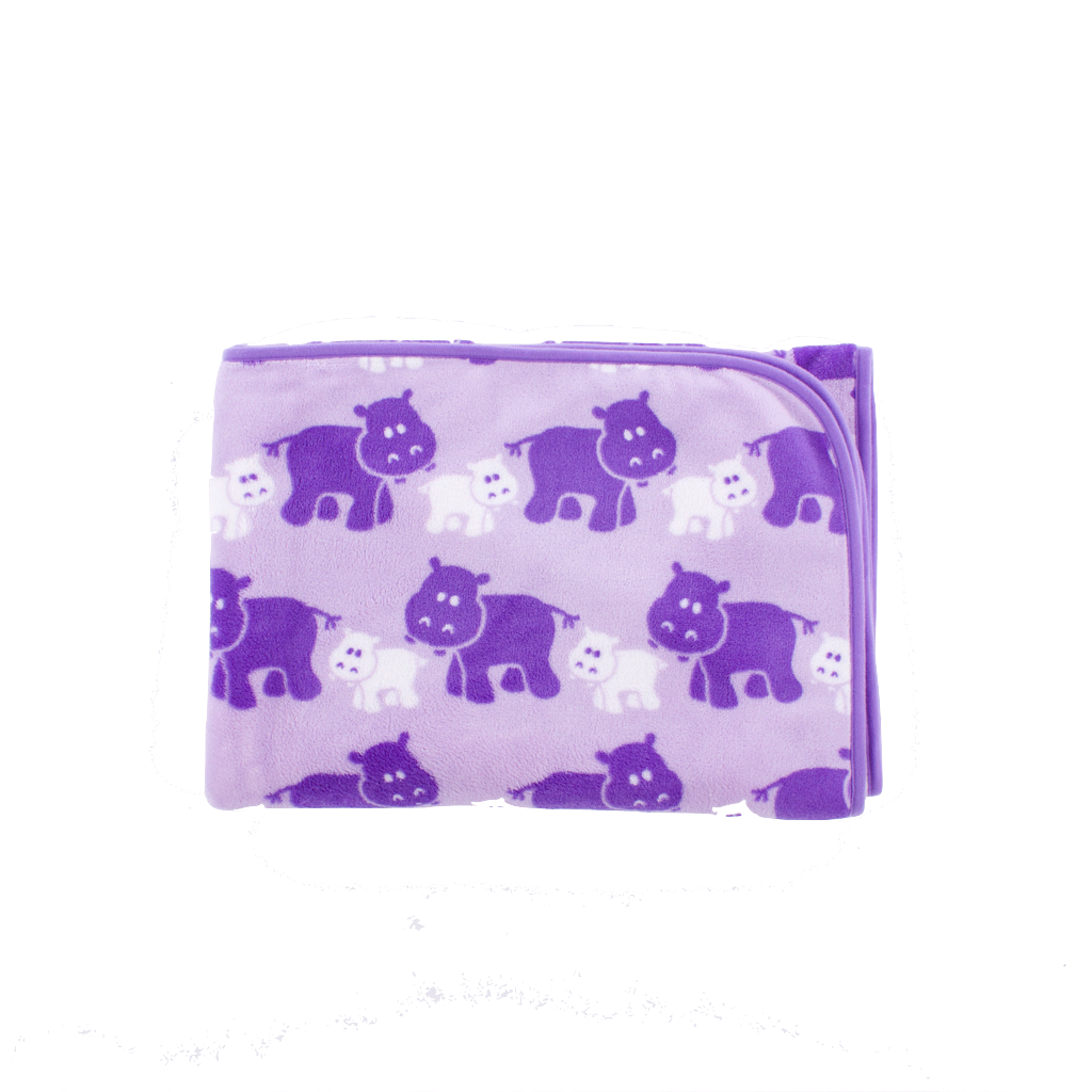 Coral Fleece Cot Blanket - Purple Hippo