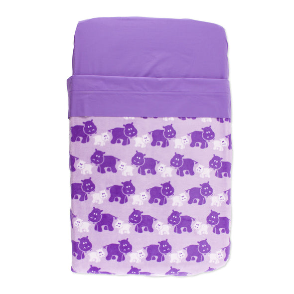 Coral Fleece Cot Blanket - Purple Hippo