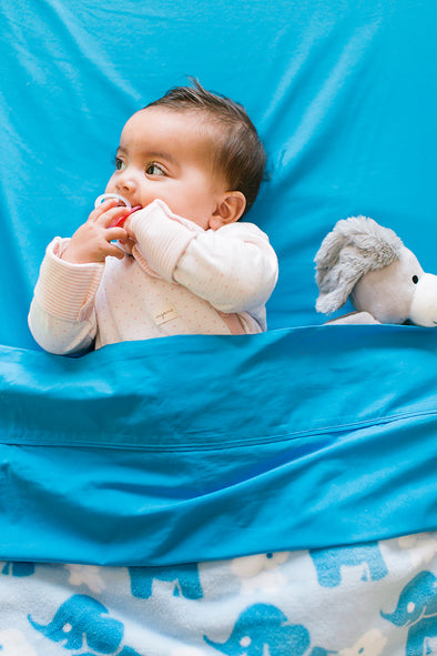 Coral Fleece Cot Blanket - Blue Elephant